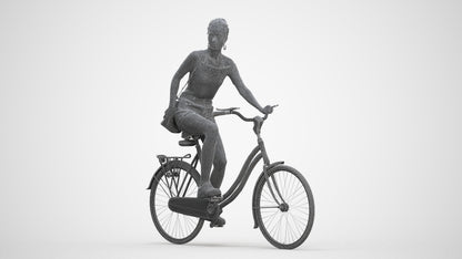 realistic 3D human woman casual cycling, archviz people FBX OBJ for Blender, three-quarter front view render