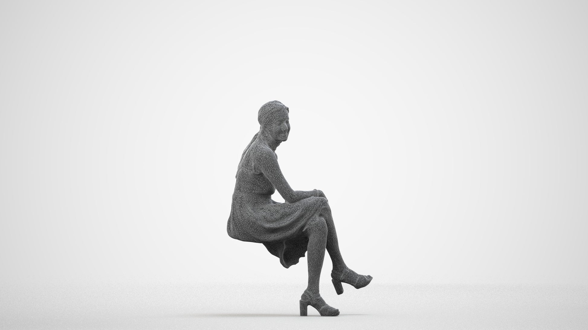 realistic 3D people woman formal sitting, render-ready for V-Ray and Corona, FBX OBJ, wireframe side view