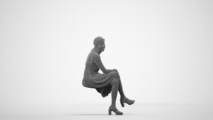 realistic 3D people woman formal sitting, render-ready for V-Ray and Corona, FBX OBJ, wireframe side view