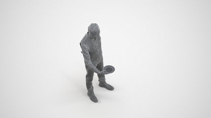 3D scanned man hospitality, photorealistic archviz people for Enscape and SketchUp, wireframe three-quarter view