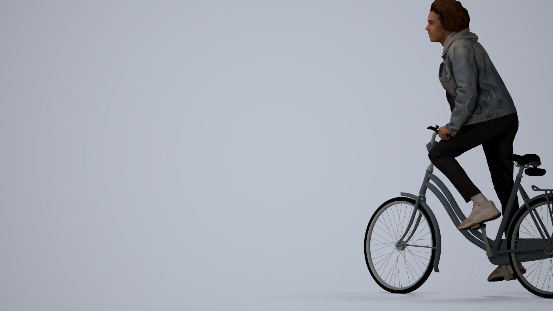 realistic 3D human man casual cycling, archviz people FBX OBJ for Blender, three-quarter view render