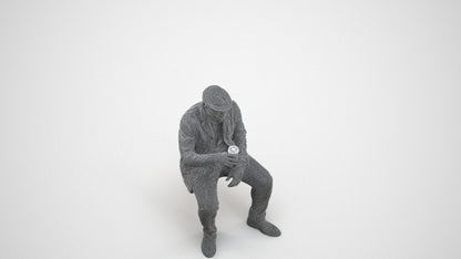 3D scanned man sitting casual, photorealistic archviz people for Enscape and SketchUp, wireframe three-quarter view