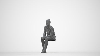 photogrammetry 3D girl casual kids, realistic human model archviz FBX, wireframe back view