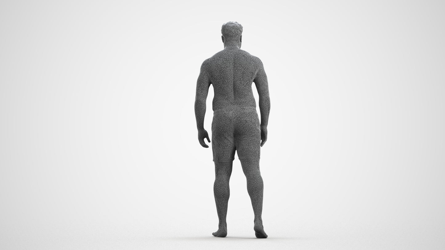 3D scanned man pool, photorealistic archviz people for Enscape and SketchUp, wireframe front view
