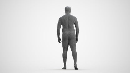3D scanned man pool, photorealistic archviz people for Enscape and SketchUp, wireframe front view