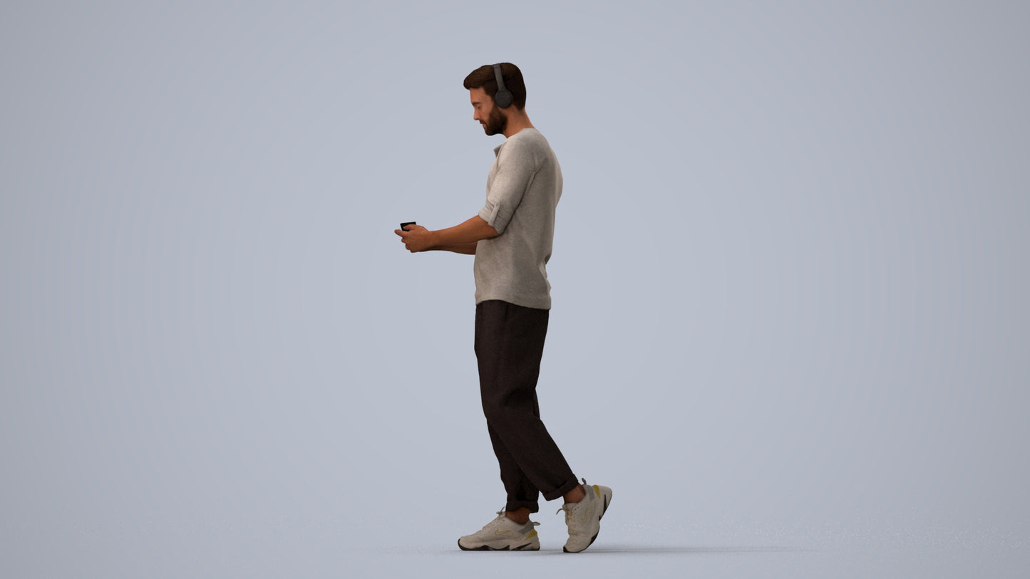 3D scanned man standing casual, photorealistic archviz people for Enscape and SketchUp, three-quarter view render