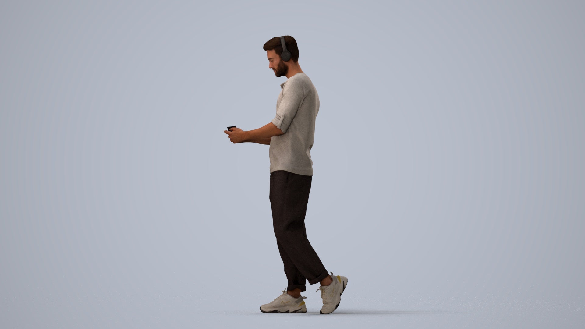 3D scanned man standing casual, photorealistic archviz people for Enscape and SketchUp, three-quarter view render