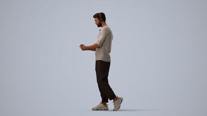 3D scanned man standing casual, photorealistic archviz people for Enscape and SketchUp, three-quarter view render