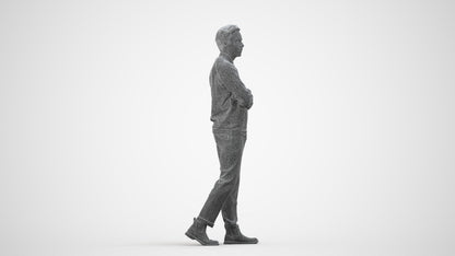 3D people model man casual walking, scanned human for 3ds Max rendering, wireframe side view