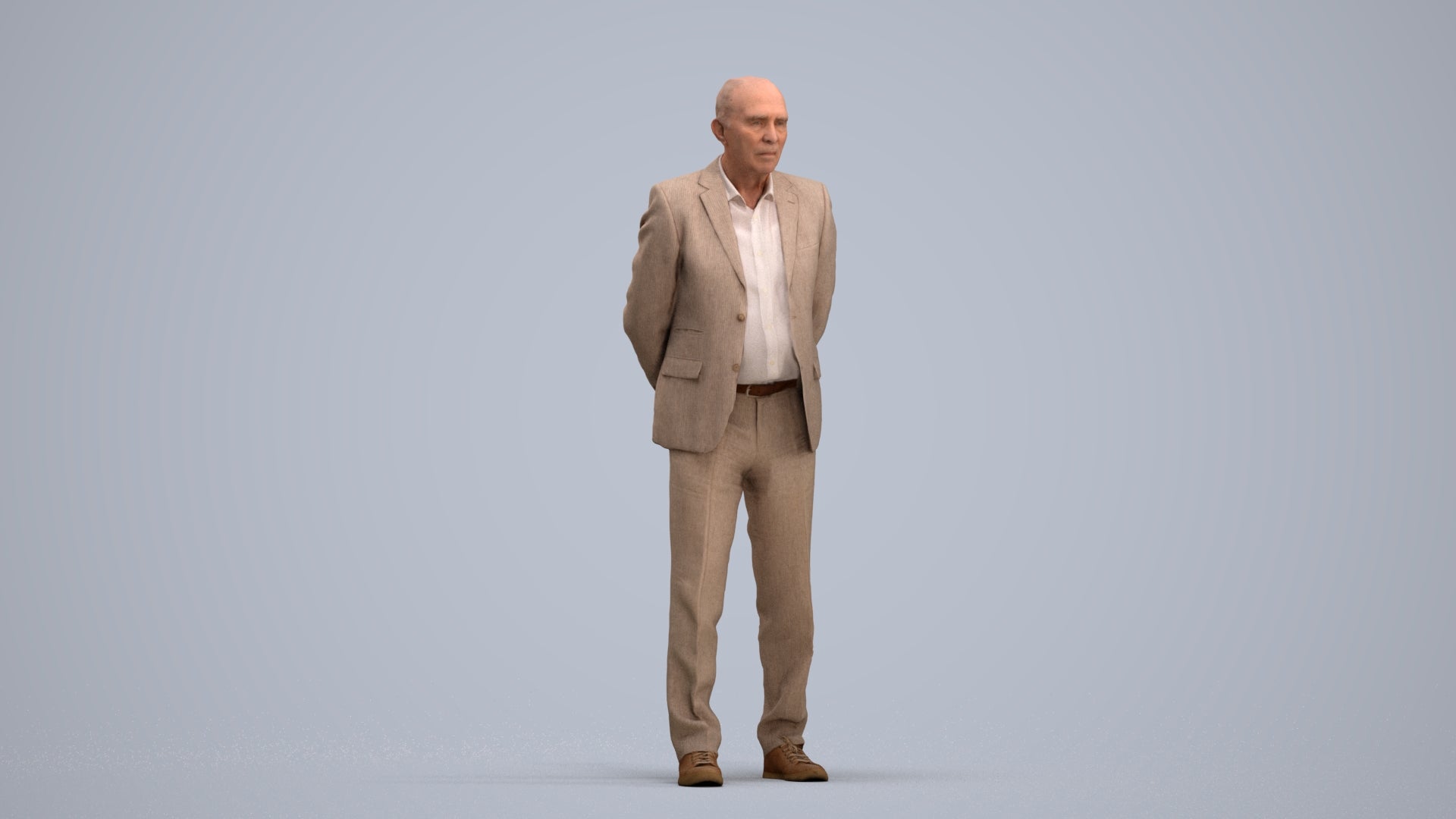 realistic 3D senior man business standing, scanned archviz people for Blender and 3ds Max, standing pose render