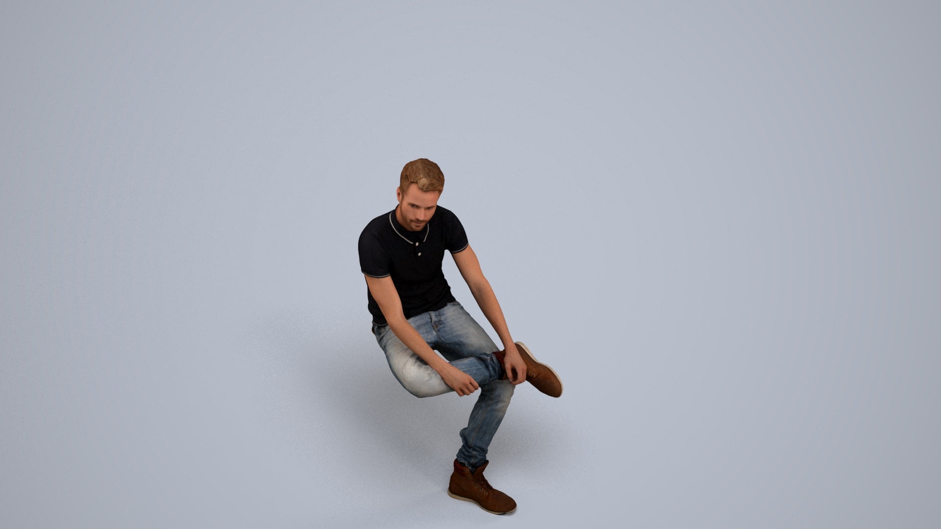 realistic 3D man casual sitting, scanned archviz people for Blender and 3ds Max, back view render