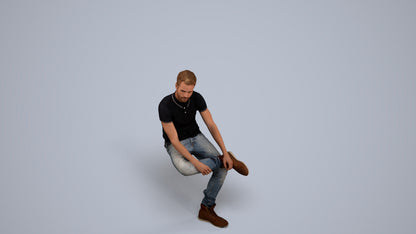 realistic 3D man casual sitting, scanned archviz people for Blender and 3ds Max, back view render