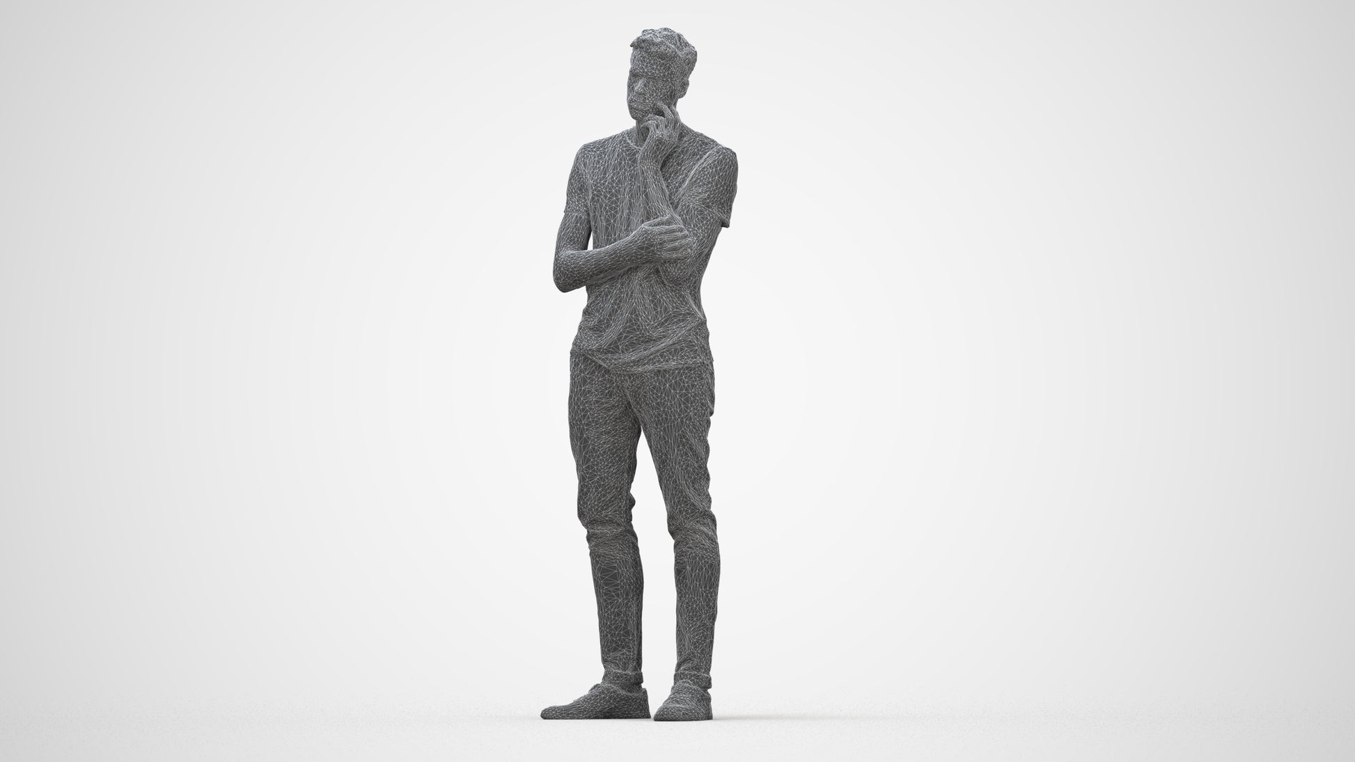 photogrammetry 3D man casual standing, realistic human model archviz FBX, wireframe back view