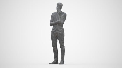 photogrammetry 3D man casual standing, realistic human model archviz FBX, wireframe back view