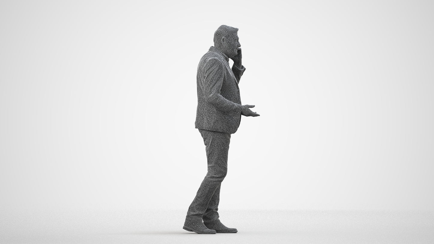 realistic 3D people man business, render-ready for V-Ray and Corona, FBX OBJ, wireframe side view