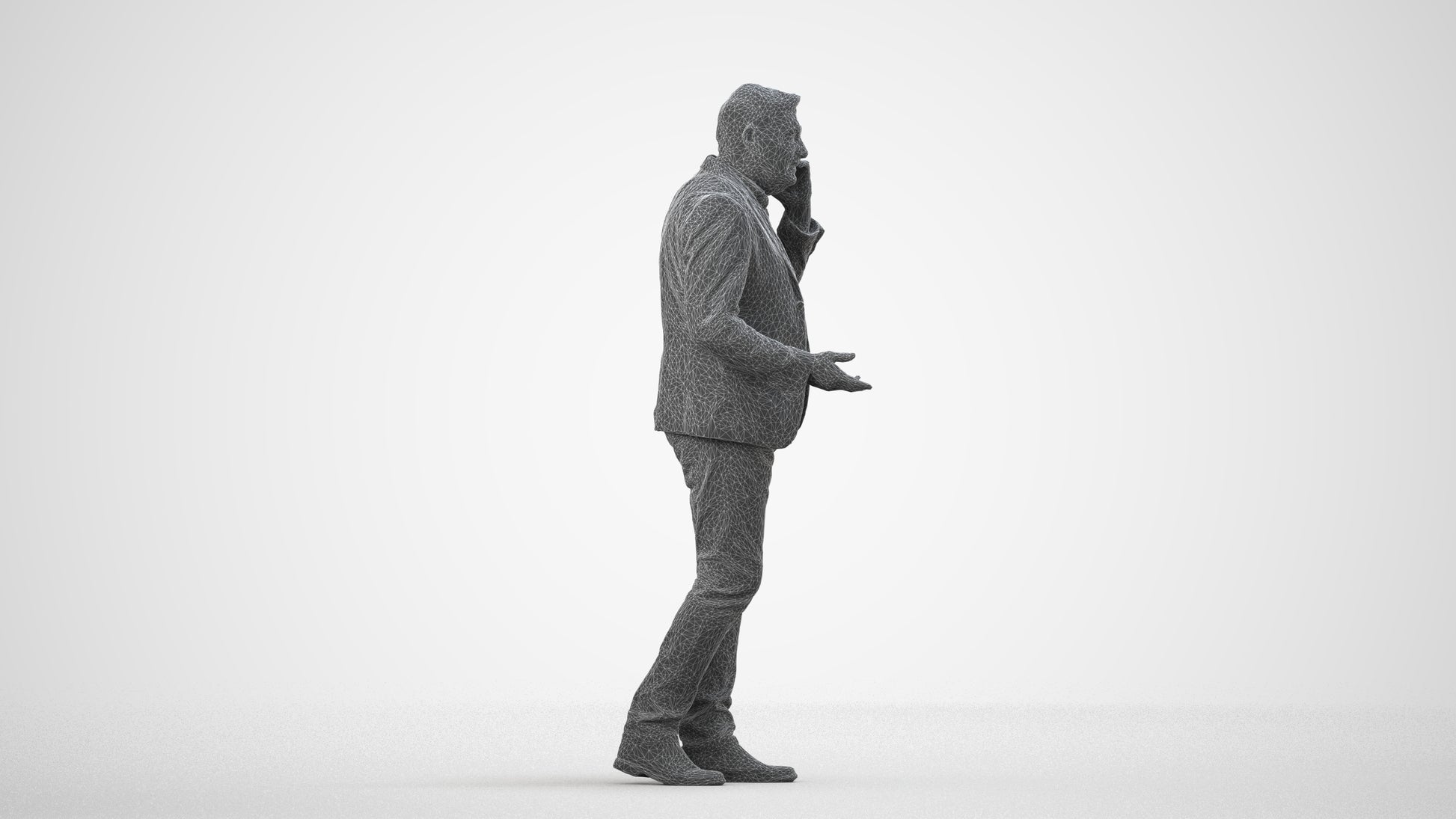 realistic 3D people man business, render-ready for V-Ray and Corona, FBX OBJ, wireframe side view