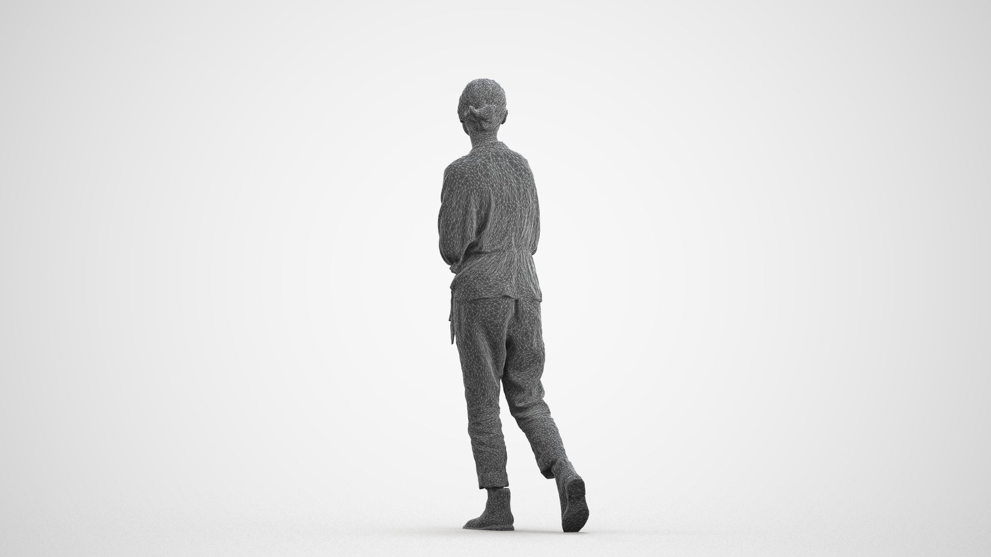 realistic 3D human woman casual walking, archviz people FBX OBJ for Blender, wireframe front view