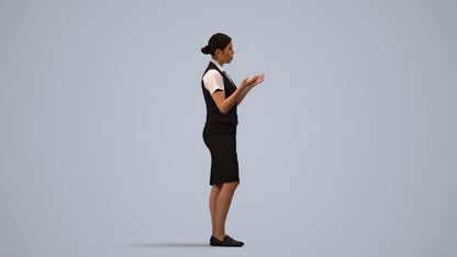 realistic 3D human woman hospitality, archviz people FBX OBJ for Blender, side view render