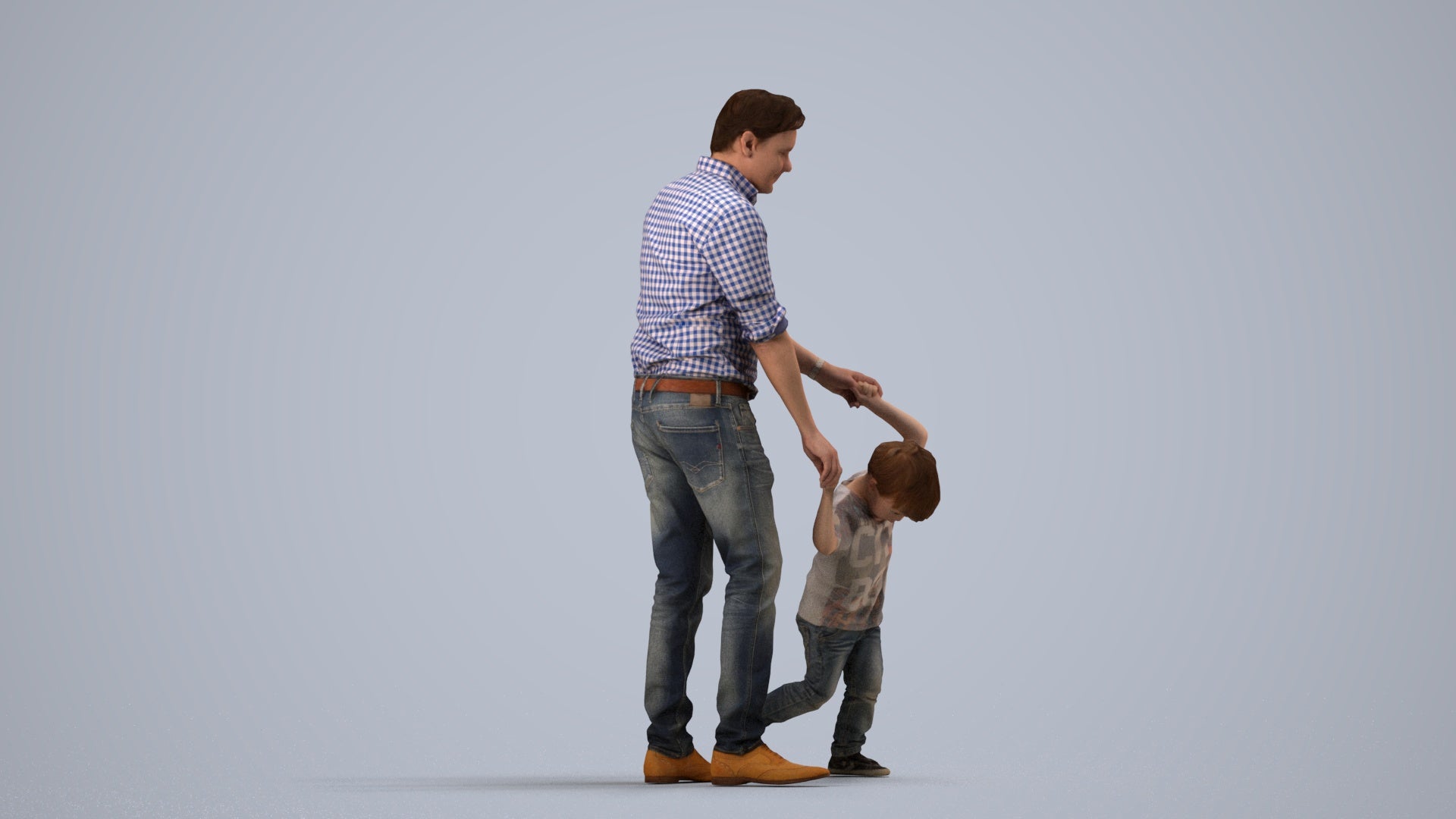 3D human model boy casual kids, photogrammetry scanned person for archviz, side view render