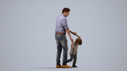 3D human model boy casual kids, photogrammetry scanned person for archviz, side view render