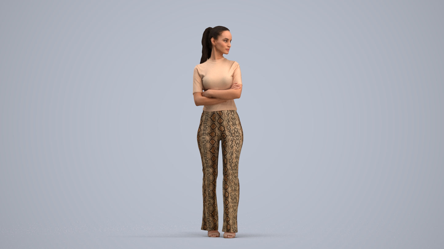 realistic 3D people woman casual standing, render-ready for V-Ray and Corona, FBX OBJ, standing pose render