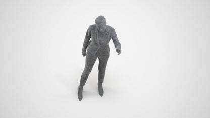 3D human model woman business, photogrammetry scanned person for archviz, wireframe three-quarter view