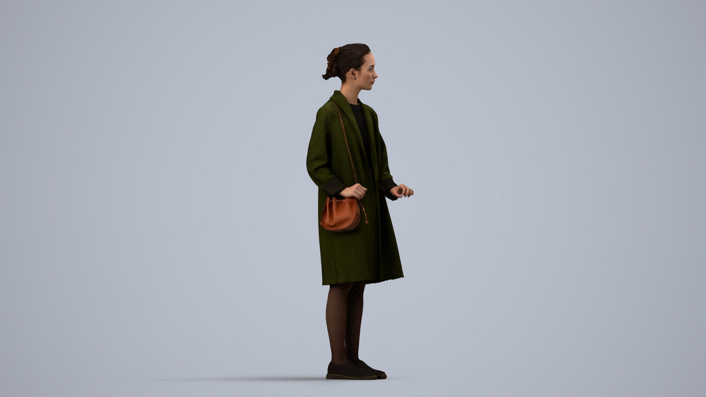 3D people model woman casual standing, scanned human for 3ds Max rendering, side view render