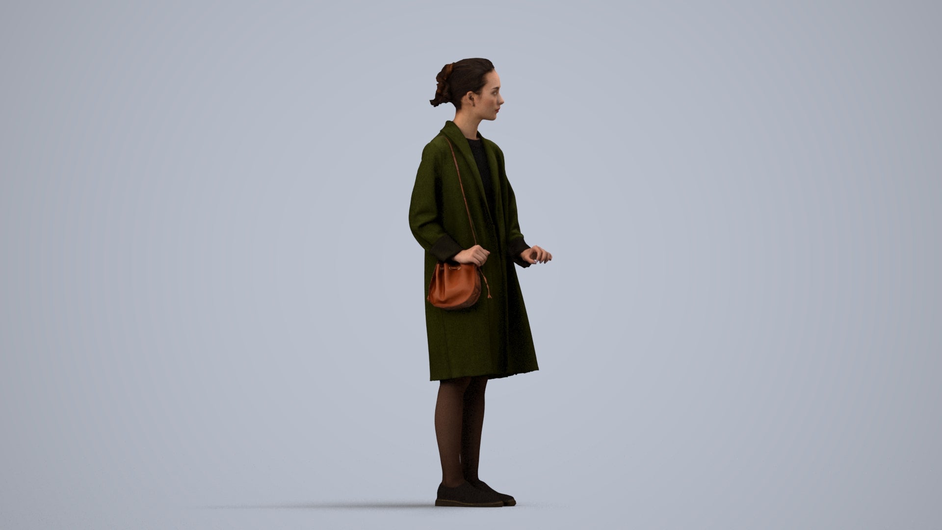 3D people model woman casual standing, scanned human for 3ds Max rendering, side view render