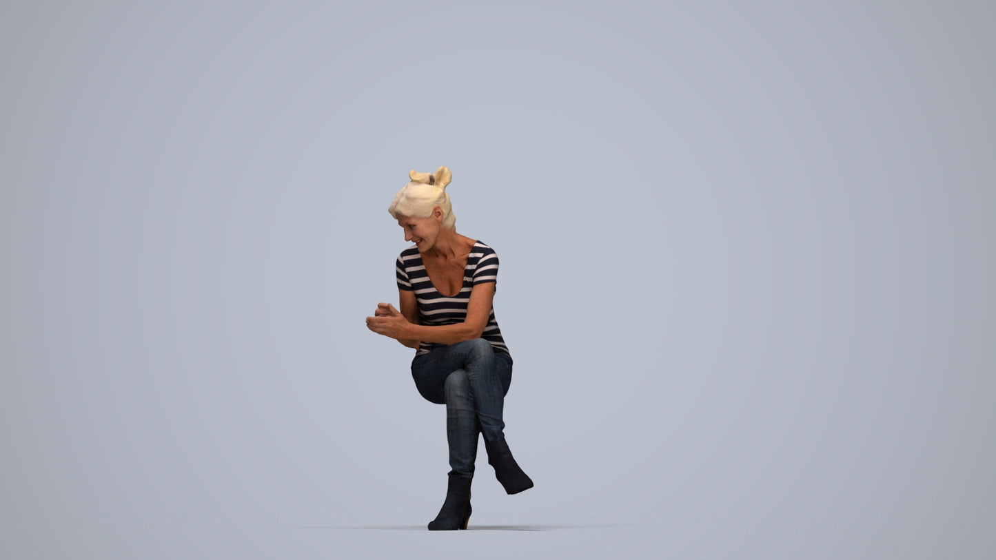3D people model senior woman casual sitting, scanned human for 3ds Max rendering, top-down view render