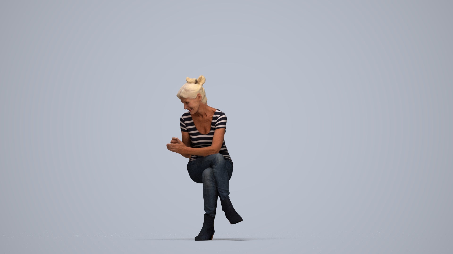 3D people model senior woman casual sitting, scanned human for 3ds Max rendering, top-down view render