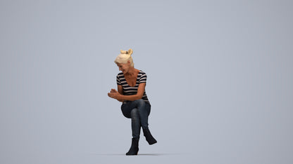 3D people model senior woman casual sitting, scanned human for 3ds Max rendering, top-down view render