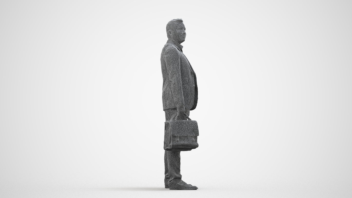 realistic 3D human man business, archviz people FBX OBJ for Blender, wireframe side view