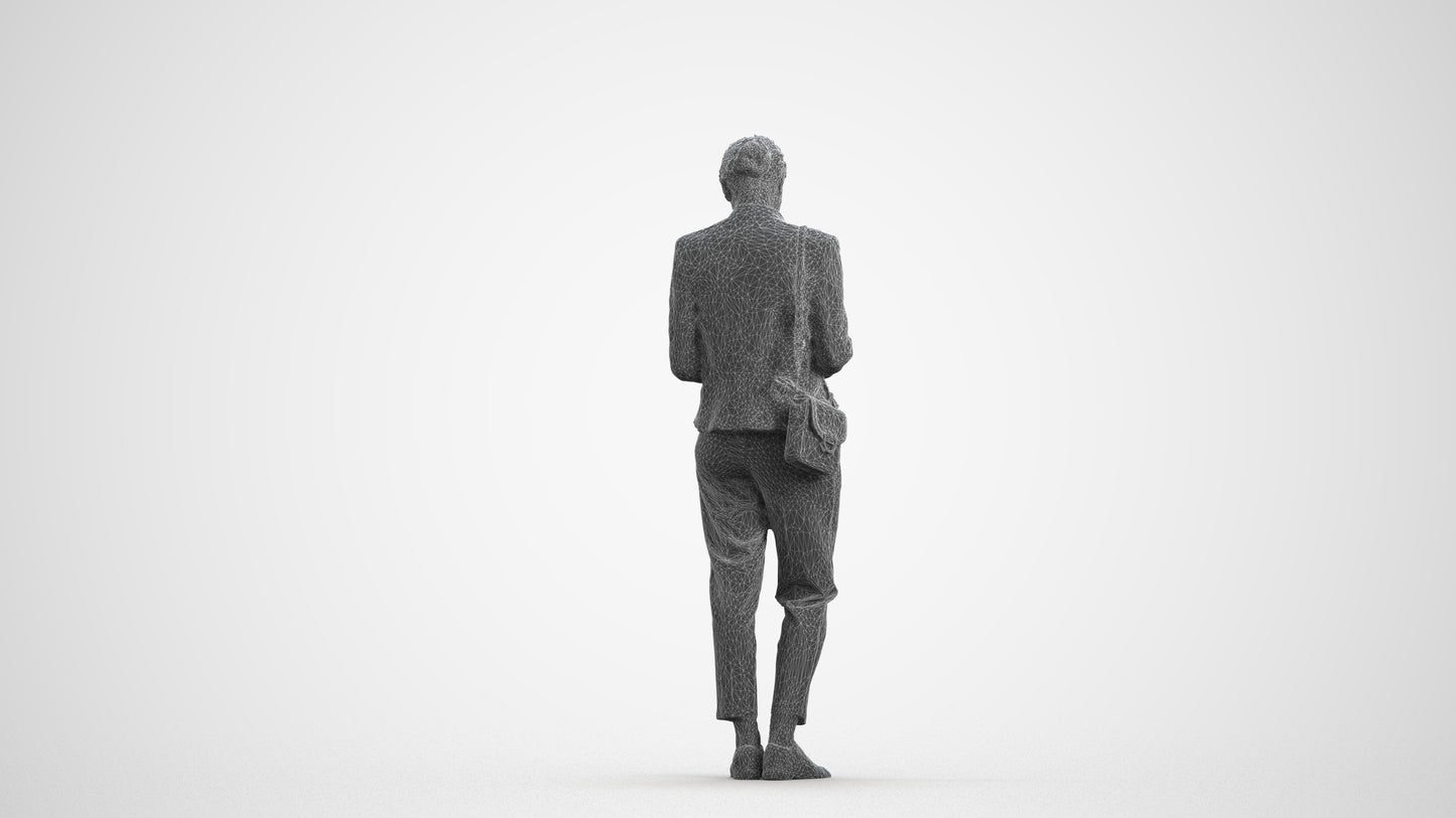 3D human model woman business standing, photogrammetry scanned person for archviz, wireframe front view