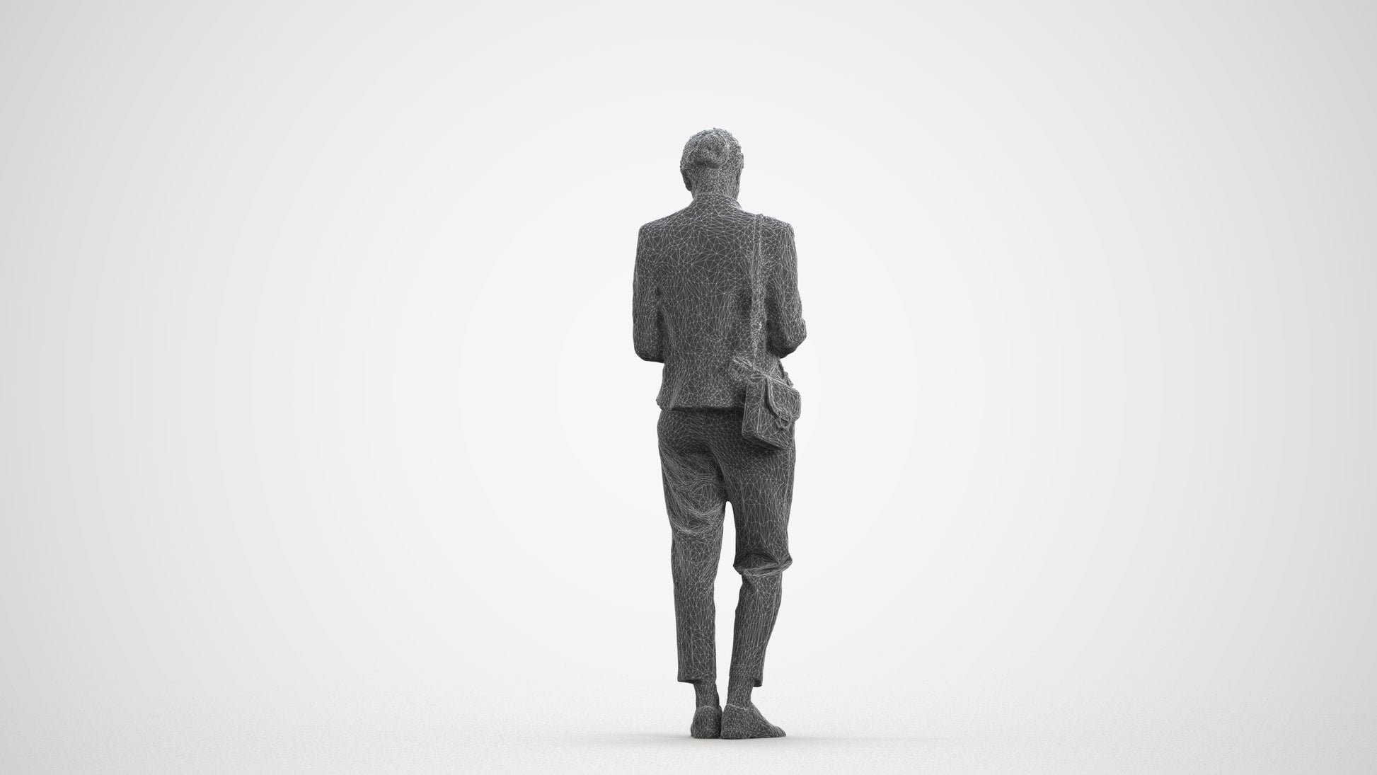 3D human model woman business standing, photogrammetry scanned person for archviz, wireframe front view