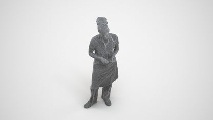 scanned 3D woman hospitality, photogrammetry people for Enscape and V-Ray, wireframe three-quarter view