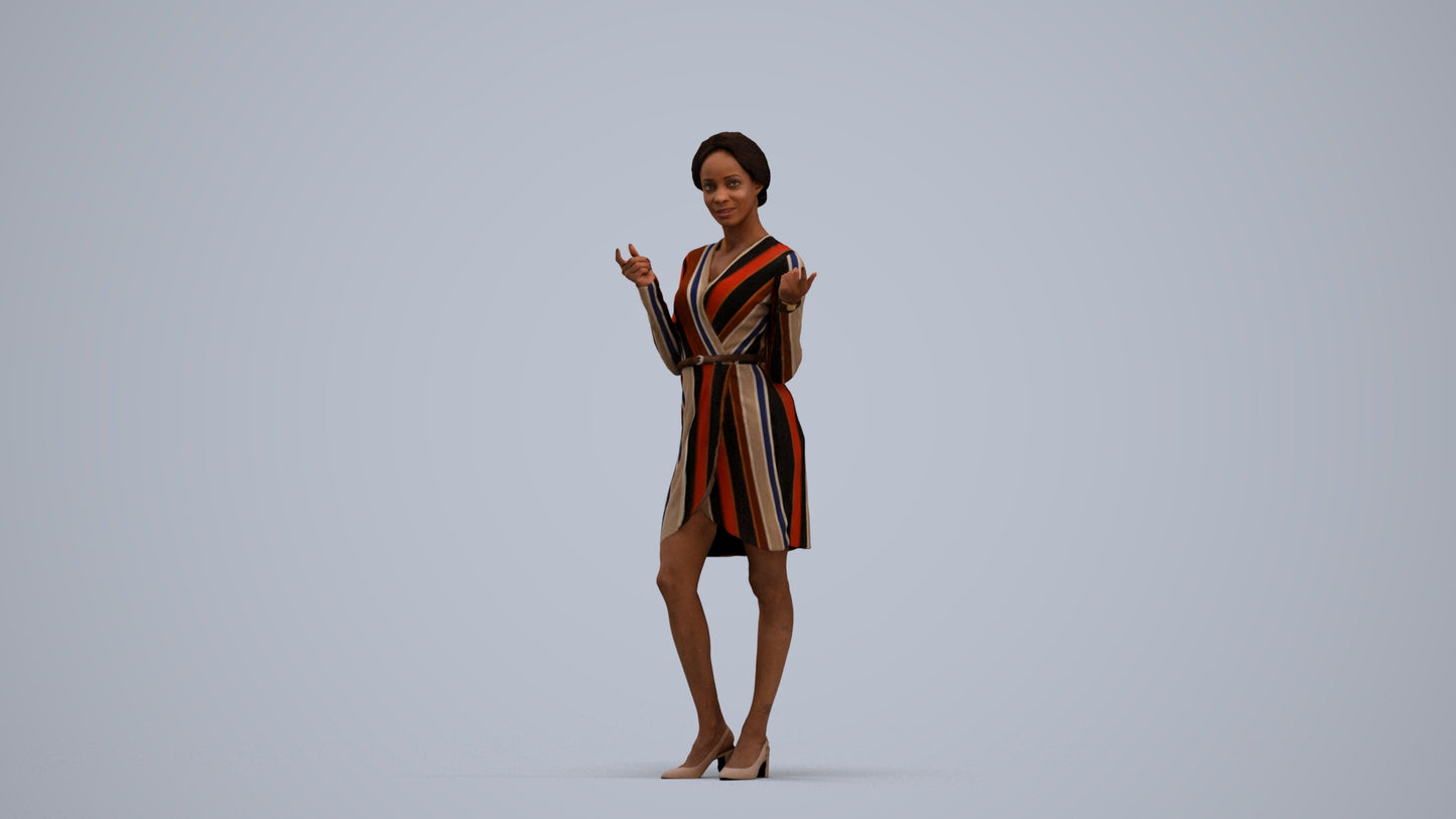 3D human model woman casual standing, photogrammetry scanned person for archviz, standing pose render