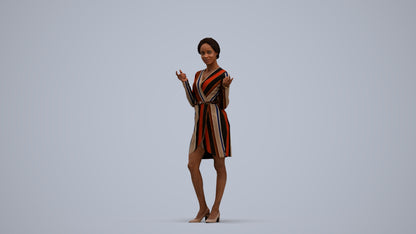 3D human model woman casual standing, photogrammetry scanned person for archviz, standing pose render