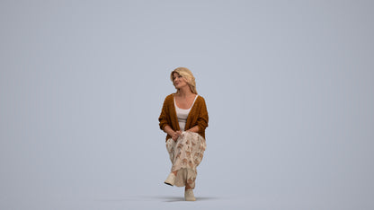3D people model woman casual sitting, scanned human for 3ds Max rendering, standing pose render