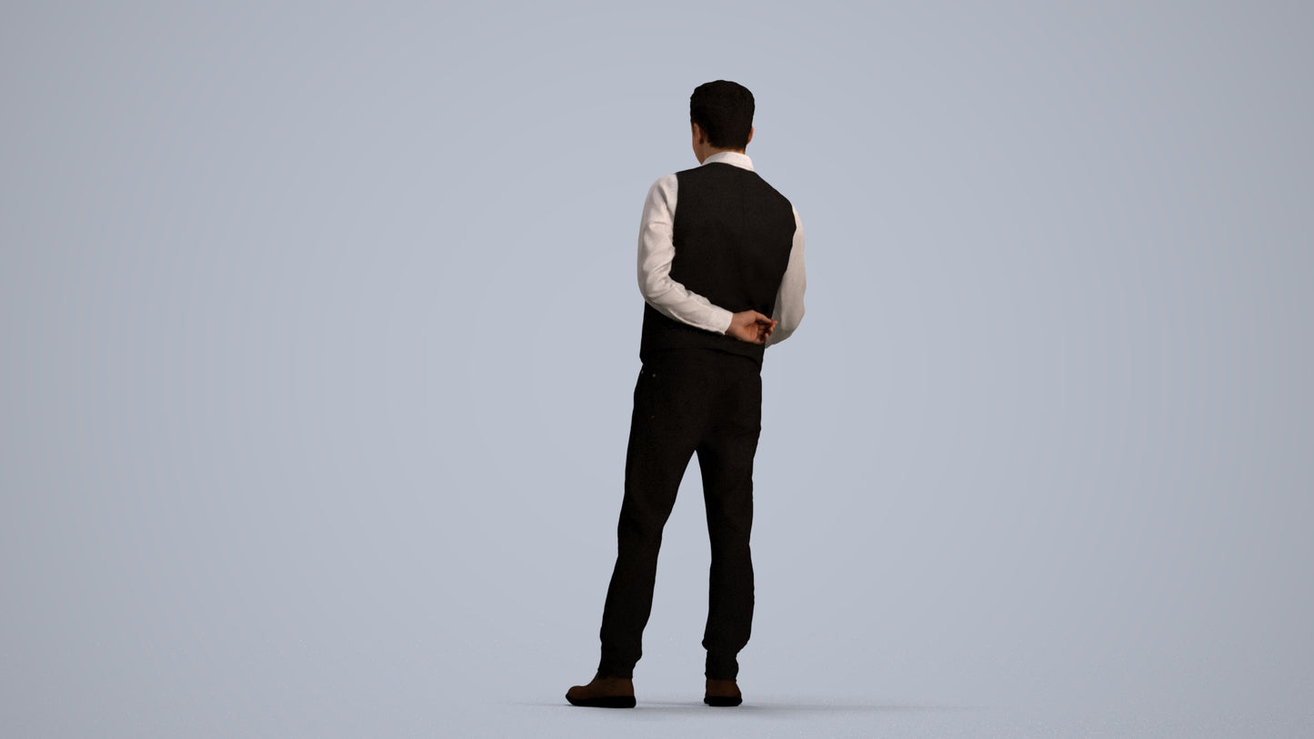 3D scanned man hospitality, photorealistic archviz people for Enscape and SketchUp, front view render