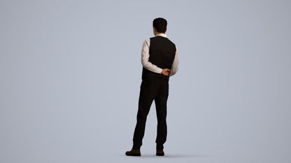 3D scanned man hospitality, photorealistic archviz people for Enscape and SketchUp, front view render