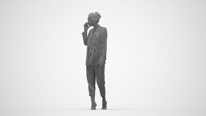 3D human model woman business walking, photogrammetry scanned person for archviz, wireframe back view