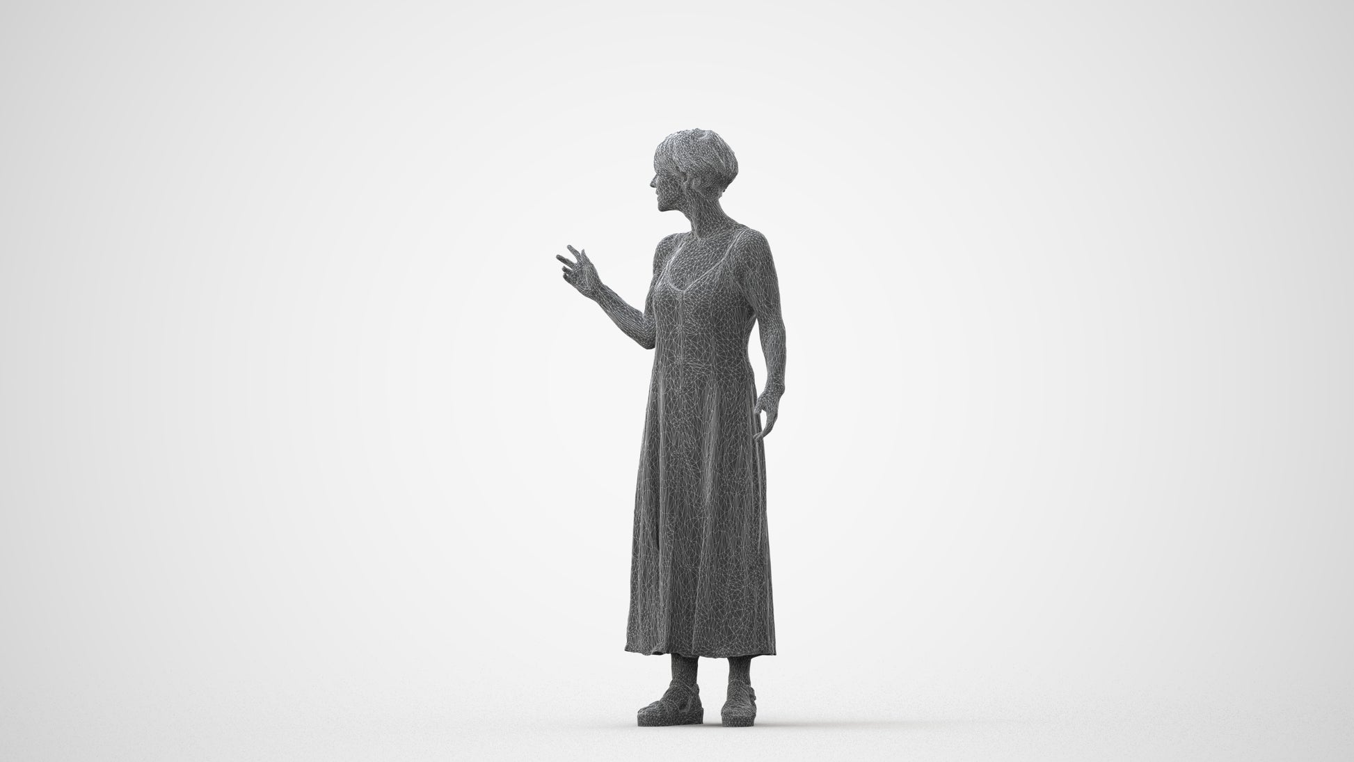 realistic 3D senior woman standing, scanned archviz people for Blender and 3ds Max, square thumbnail