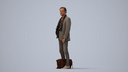 realistic 3D human man business standing, archviz people FBX OBJ for Blender, three-quarter view render