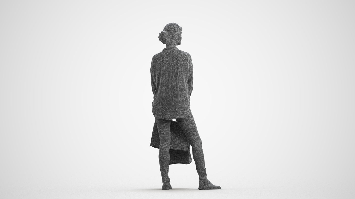 realistic 3D human woman casual shopping, archviz people FBX OBJ for Blender, wireframe front view