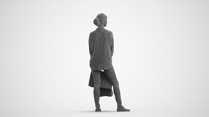 realistic 3D human woman casual shopping, archviz people FBX OBJ for Blender, wireframe front view