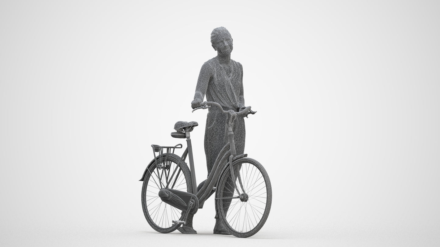 3D people model woman casual cycling, scanned human for 3ds Max rendering, three-quarter front view render