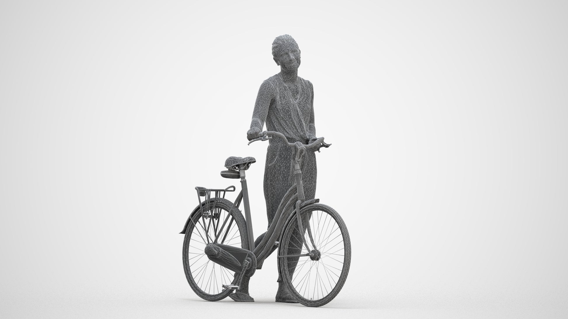 3D people model woman casual cycling, scanned human for 3ds Max rendering, three-quarter front view render