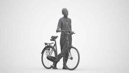 3D people model woman casual cycling, scanned human for 3ds Max rendering, three-quarter front view render