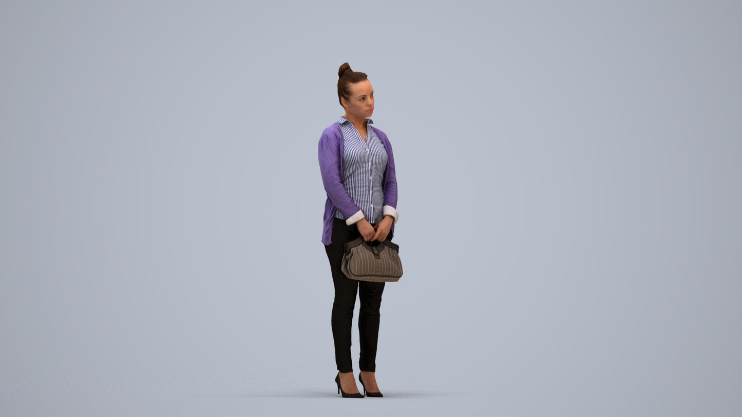 3D human model woman business standing, photogrammetry scanned person for archviz, standing pose render