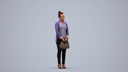 3D human model woman business standing, photogrammetry scanned person for archviz, standing pose render
